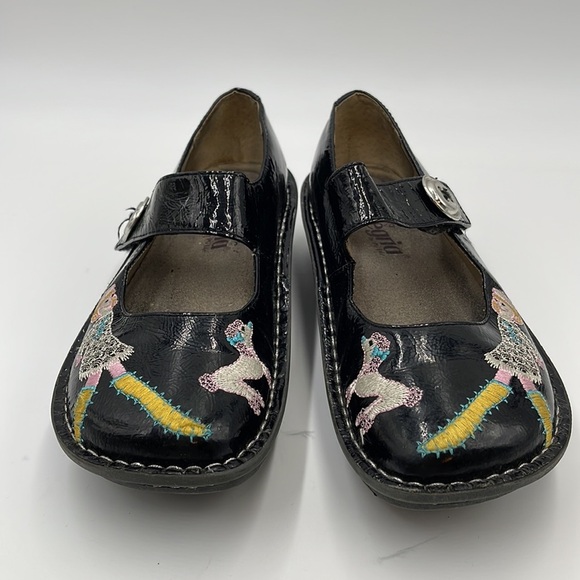 Alegria Mary Jane PAL-811 Black Leather Embroidered Design Shoes - Picture 2 of 8